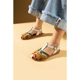 Pembe Potin Comfort Taban Tokalı Kadın Sandalet 51-825-24GARNI - Beyaz