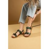 Pembe Potin Rahat Taban Özel Tasarım Kadın Sandalet 51-831-23 - Haki