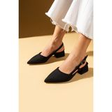 Pembe Potin Sivri Burun Saten Kumaş Slingback Kadın Topuklu Ayakkabı 87-151-25saten - Siyah