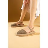 Pembe Potin Tokalı Hasır Desenli Comfort Taban Triko Kadın Sandalet 67-102-24 - Vizon