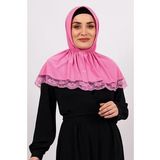 Pembe Pratik Hazır Geçmeli Tesettür Eşarp Viskon Kumaş Çıtçıtlı Dantelli 2105_04