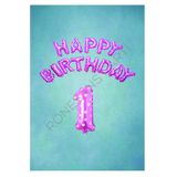 Pembe Puanlı Happy Bırthday ve Rakam Folyo Balon Seti Yaş 1