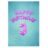 Pembe Puanlı Happy Bırthday ve Rakam Folyo Balon Seti Yaş 3