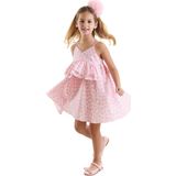 Pembe Puantiye Kız Çocuk Poplin Fırfırlı Askılı Elbise