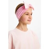 Pembe-Pudra Kiz Pamuklu Penye, Kaymaz, Terletmez, Ultra Hafif Esnek Fiyonk Baglamali Sac Bandi Bandana