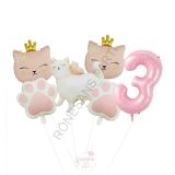 Pembe Rakam Patili Kedi Konsept Doğum Günü Parti Seti Yaş-3