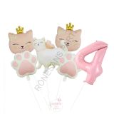 Pembe Rakam Patili Kedi Konsept Doğum Günü Parti Seti Yaş-4