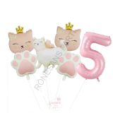 Pembe Rakam Patili Kedi Konsept Doğum Günü Parti Seti Yaş-5