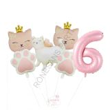 Pembe Rakam Patili Kedi Konsept Doğum Günü Parti Seti Yaş-6