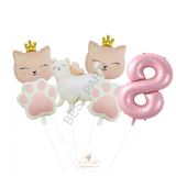 Pembe Rakam Patili Kedi Konsept Doğum Günü Parti Seti Yaş-8