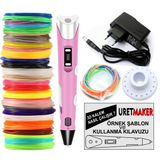 Pembe Renk 3D Pen Kalem Yazıcı Ve 50 Metre Pla Filament (10 Renk X 5 Metre)