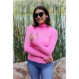 Pembe Renk Balıkçı Yaka Parmak Detaylı Kadın Kazak - Standart