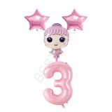Pembe Renk Bebek Rakam ve Yıldız Folyo Balon Seti Yaş 3