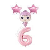 Pembe Renk Bebek Rakam ve Yıldız Folyo Balon Seti Yaş 6