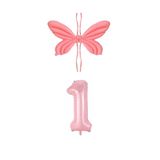 Pembe Renk Melek Kanadı Folyo Balon ve Rakam Folyo Balon Seti Yaş 1