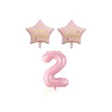 Pembe Renk Rakam ve Happy Bırthday Yazılı Yıldız Folyo Balon Seti Yaş 2