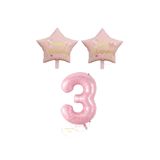 Pembe Renk Rakam ve Happy Bırthday Yazılı Yıldız Folyo Balon Seti Yaş 3