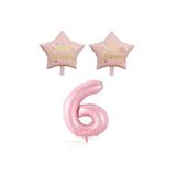 Pembe Renk Rakam ve Happy Bırthday Yazılı Yıldız Folyo Balon Seti Yaş 6