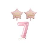Pembe Renk Rakam ve Happy Bırthday Yazılı Yıldız Folyo Balon Seti Yaş 7