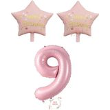 Pembe Renk Rakam ve Happy Bırthday Yazılı Yıldız Folyo Balon Seti Yaş 9
