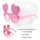 Pembe Renk Sim İşlenmiş Kalp Figürlü Parti Gözlüğü