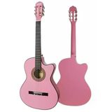 Pembe Renkli 4/4 Boy Klasik Gitar Seti, Solak Kullanım Için