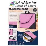 Pembe Resim Çantası Kumaş 37X54 Cm 1 Adet Teknik Resim Dosya Çantası 35X50 Cm Askılı Bez Proje Çantası Fermuarlı Okul