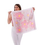 Pembe Rüya Çiçekleri Model Fular Bandana Şal Estascarf 70x70 Cm