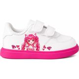 Pembe Şaçlı Kristal Prenses Baskılı Beyaz Pembe Taban Bantlı Çocuk Spor Ayakkabı Sneaker - Beyaz - Fuşya