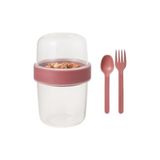 Pembe Saklama Kabı – 2 Katlı Taşınabilir Yemek Kabı, Kaşık ve Çatal Dahil 18X10 cm - standart