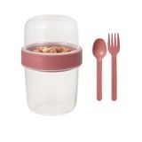 Pembe Saklama Kabı – 2 Katlı Taşınabilir Yemek Kabı, Kaşık ve Çatal Dahil 18x10 cm