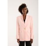 Pembe Salaş Kesim Düğme Detaylı Dokuma Blazer Ceket - XL
