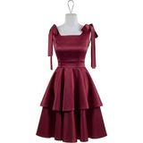 Pembe Saten Kumaştan Volanlı Etekli Mezuniyet Elbisesi - Bordo - 42