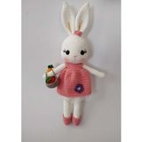Pembe Sepetli Şirin Tavşan Uyku Arkadaşı Amigurumi Organik Oyuncak