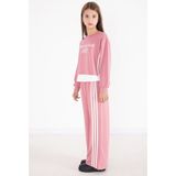 Pembe Şerit Detaylı Yazılı Geniş Paça Kız Çocuk Takım 22773 - 13 - 14 Yaş