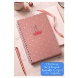 Pembe Sert Kapak Spiralli Çizgili Defter 17X24cm 120 Yaprak 1 Adet Not Defteri Okul Büro Ofis Defteri