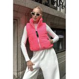 Pembe Sırtı Taş İşlemeli Dik Yaka Kısa Şişme Yelek
