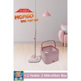 Pembe Spin Mop Seti, Kare Döner Başlıklı Islak ve Kuru Temizlik Seti - Ahşap - Bej - Seçenek 1