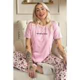 Pembe Summer Time Desenli Kısa Kollu Örme Kadın Pijama Takımı - 2XL