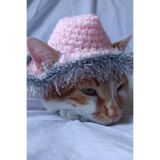 Pembe Süslü Kovboy Şapkası Örgü Kedi Köpek Şapkası Evcil Hayvan Şapkası Pet Aksesuarları