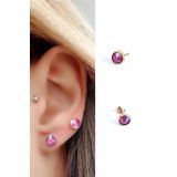 Pembe Swarovski Taşlı 925ayar Gümüş Rose Tek Taş Küpe