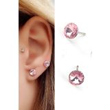 Pembe Swarovski Taşlı 925ayar Gümüş Tek Taş Küpe