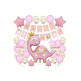 Pembe Taçlı Dinozor Folyolu Balon Set