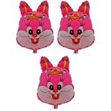 Pembe Tavşan 3 Adet Büyük Boy 40Cmx53cm Folyo Balon Helyum No9