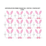 Pembe Tavşan Kostüm Seti – Taç, Papyon, Ponpon (12’li Paket)