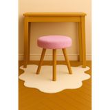 Pembe Teddy Yuvarlak Puf Bench Ahşap Modern Ayak Dekoratif Peluş Tabure