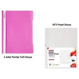 Pembe Telli Dosya Set 1 (5 Adet Pembe Telli Dosya + 50 Adet Poşet Dosya)