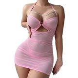 Pembe Transparan Kalp Detaylı Jartiyer Takımı - Seksi Ve Şık Özel Tasarım (1, L)