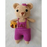 Pembe Tulumlu Ballı Ayıcık Amigurumi Organik Oyuncak