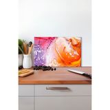 Pembe Turuncu Soyut Cam Kesme Tahtası, Silikon Ayaklı, Isıya Kırılmaya Dayanıklı Sunum Kesim Tablası - 30 x 45 cm